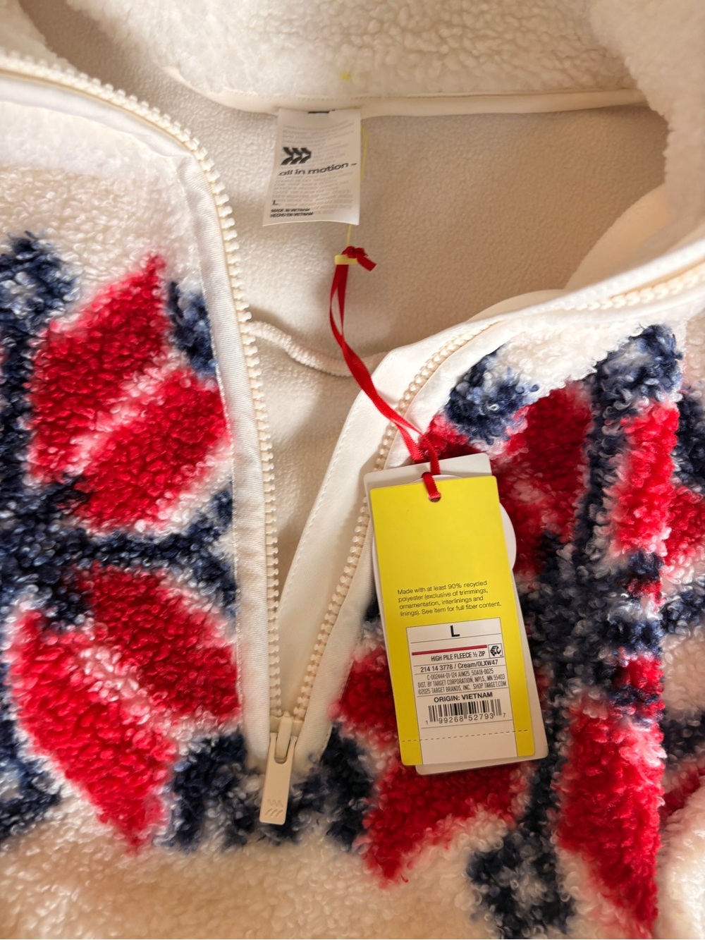all in motion White Sherpa Pullover with Red & Navy Geo Accents - Picture 2 of 3